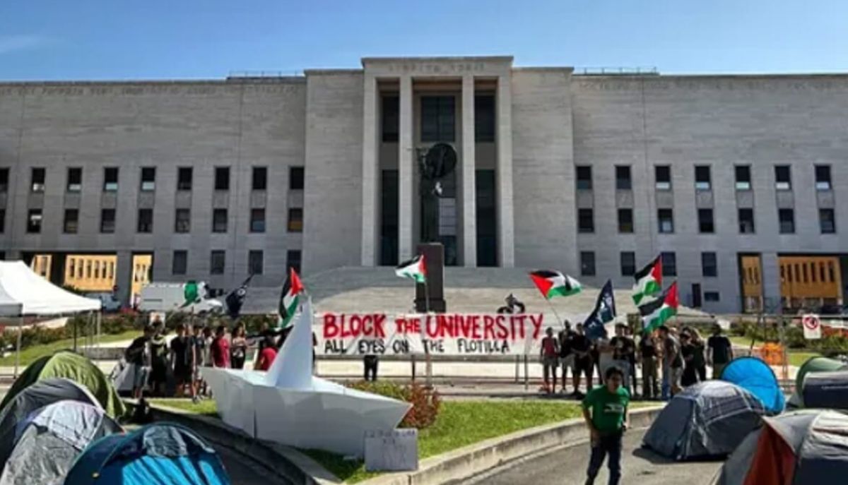Tendopole à Sapienza à l'appui de la flottille mondiale