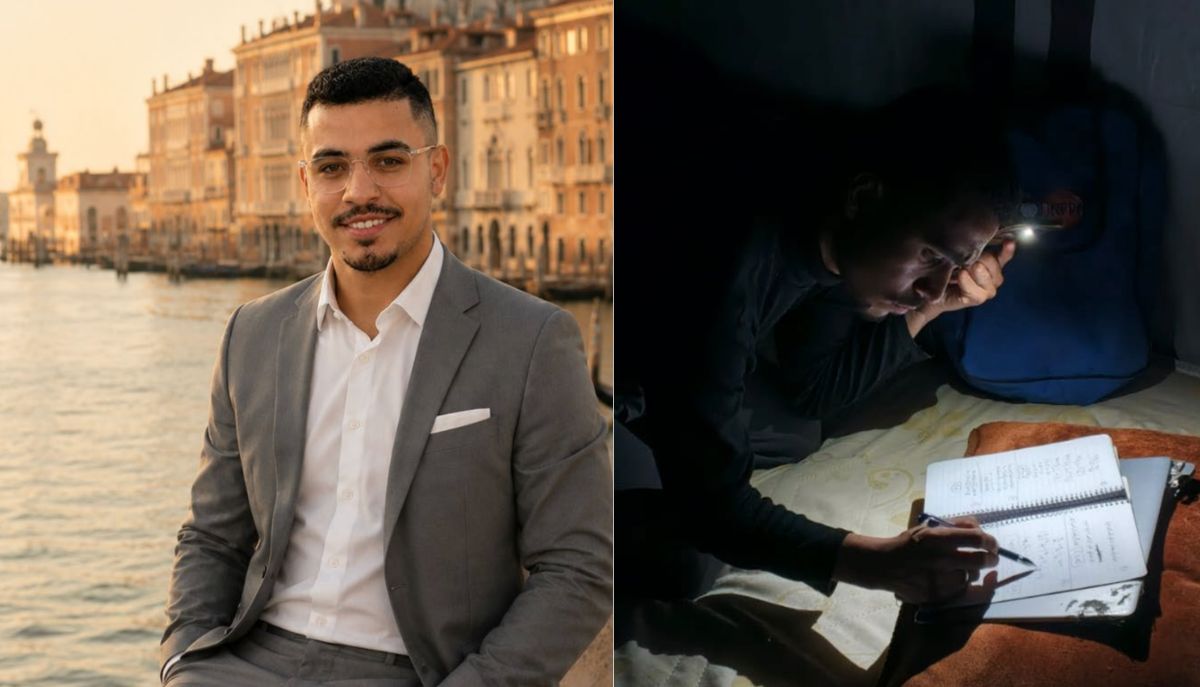 Admis à l'Académie des Beaux-Arts de Venise, il reste bloqué à Gaza