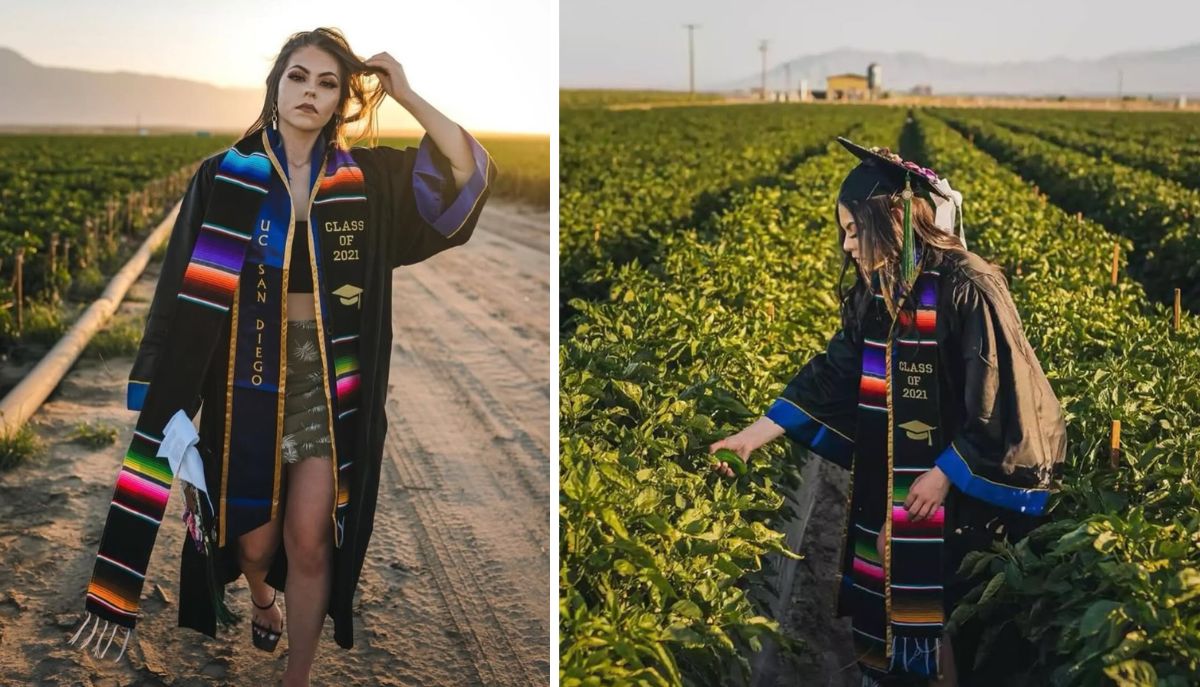 Il obtient son diplôme et prend des photos dans les champs pour remercier ses parents